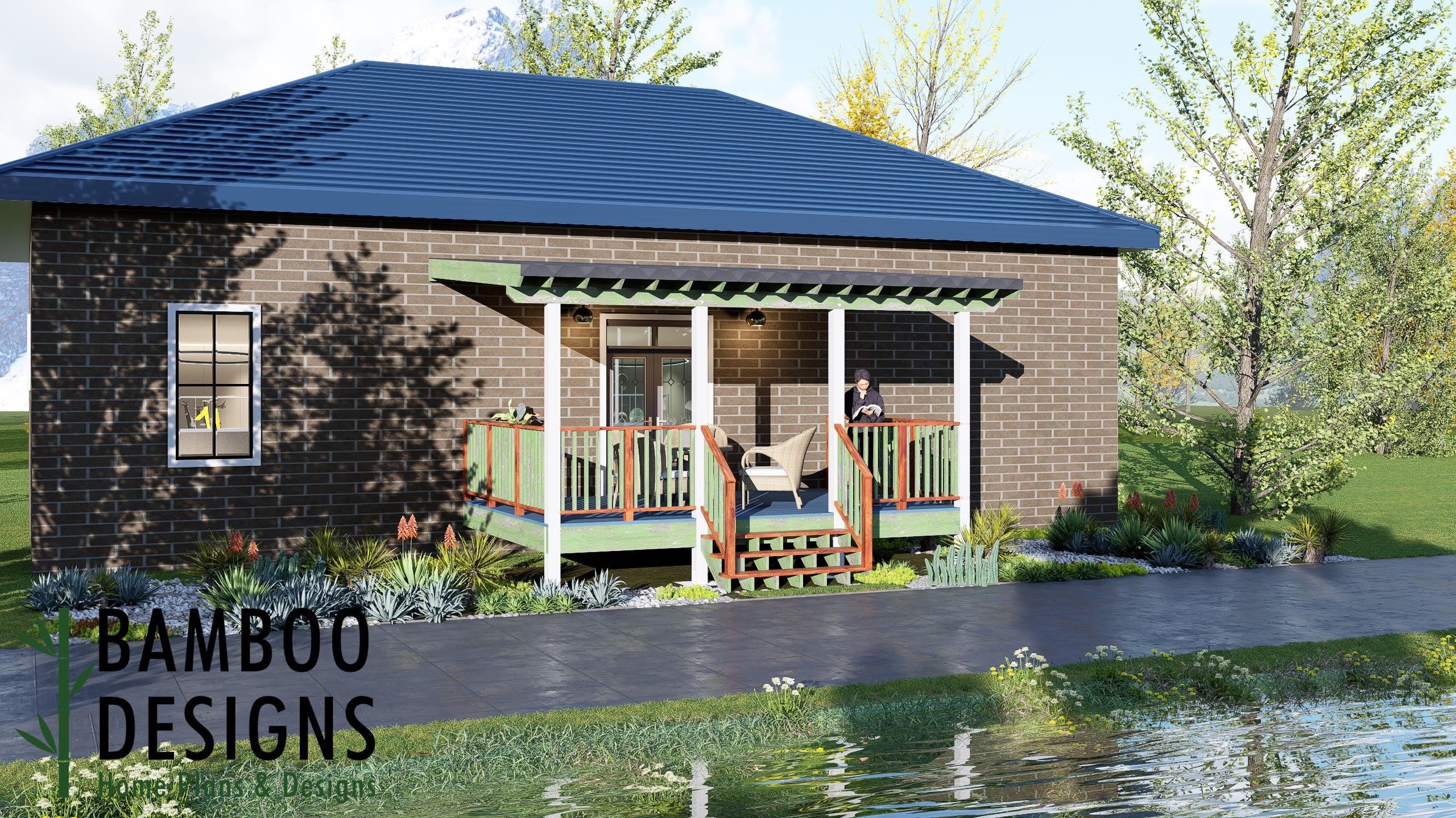 Image of Ryu 12x18 Deck Plan with Mono Slope Porch - Covered Outdoor Living Deck for Stylish Backyard Spaces