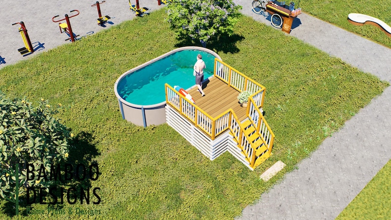 Barrachina Oval Pool Deck · 10x10 plan by Bamboo Designs