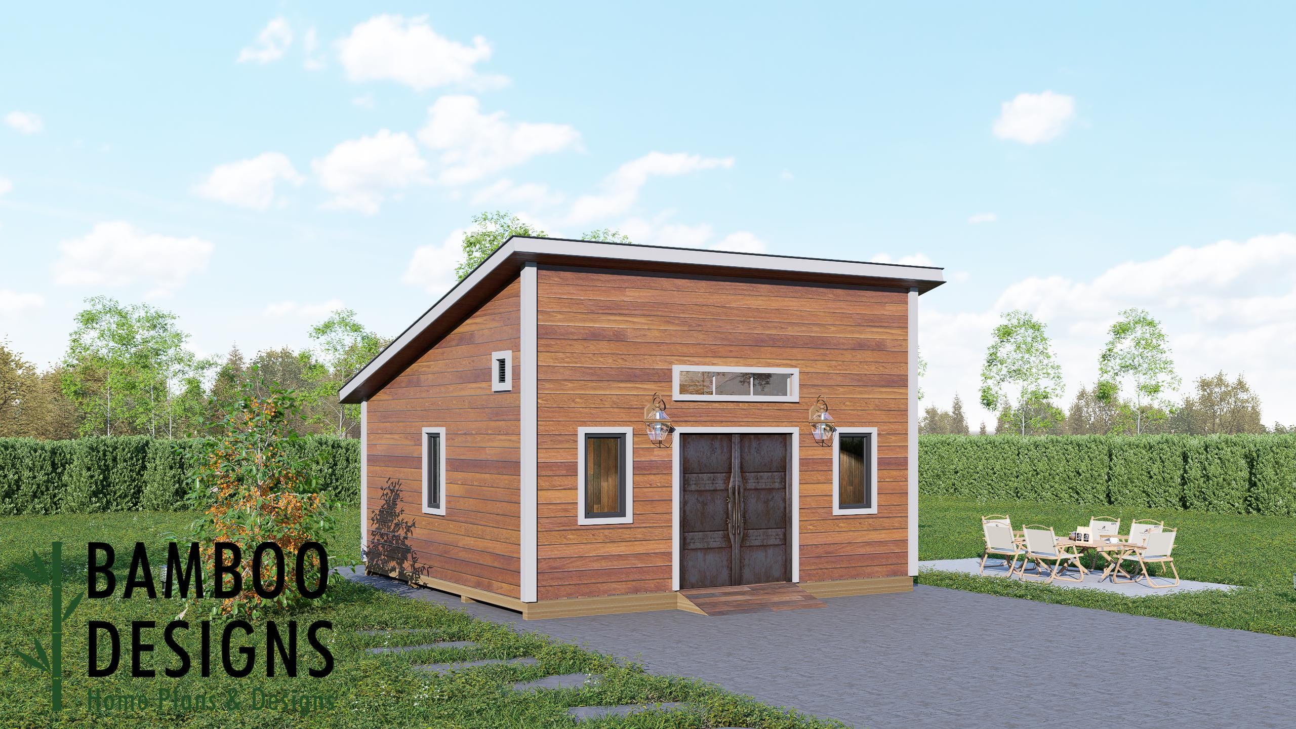 Image of Cassia - 20x20 Modern Monoslope Roof Shed | Contemporary Backyard Studio, Workshop & Storage Building