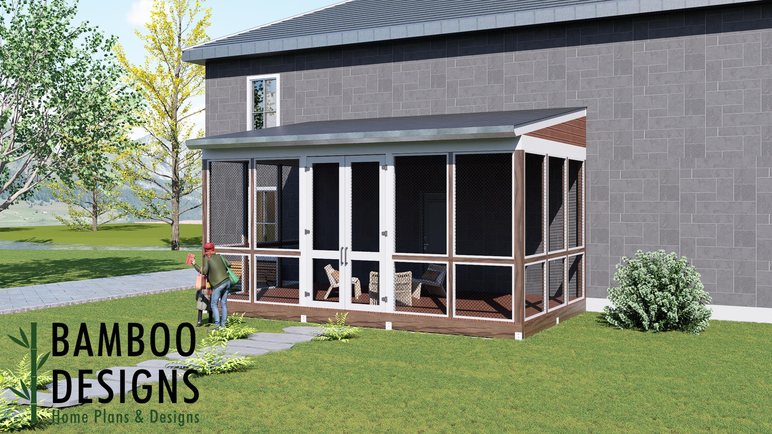 Image of Perliter 14x24 Modern Monoslope Sunroom Plan – DIY Backyard Sunroom with Single-Slope Roof | DIY Backyard Sunroom PDF Plans