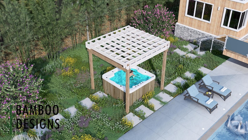 Sundream Jacuzzi Pergola · 10x10 plan by Bamboo Designs