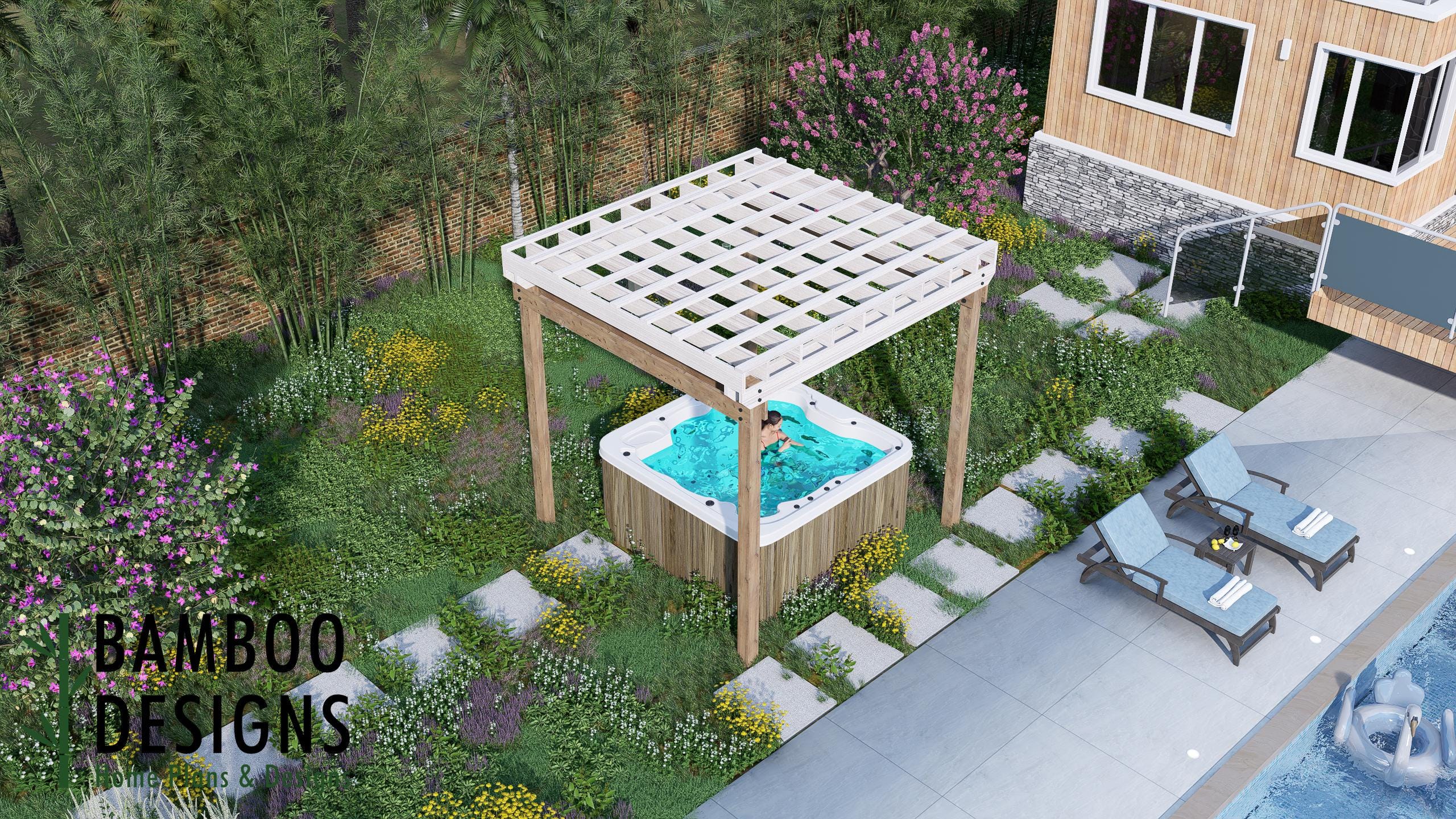 Image of Sundream Jacuzzi Pergola Plan - 10x10 Open Spa Cover | DIY Hot Tub Shelter PDF + DWG Plans