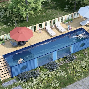 Citrus Container Pool Deck Plan – 16x52 Elevated Long-Side Deck with Railing | PDF + DWG DIY Plans