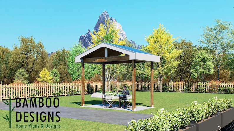 Silver Lily 14' x 8' Pavilion Plan — A Charming Backyard Pavilion for Outdoor Living, Patio Shade & Relaxation · 14x8 plan by Bamboo Designs