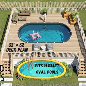 Arwen Grand Oval Pool Deck Plan — 32x32 Luxury Deck for 15x24 Above ...
