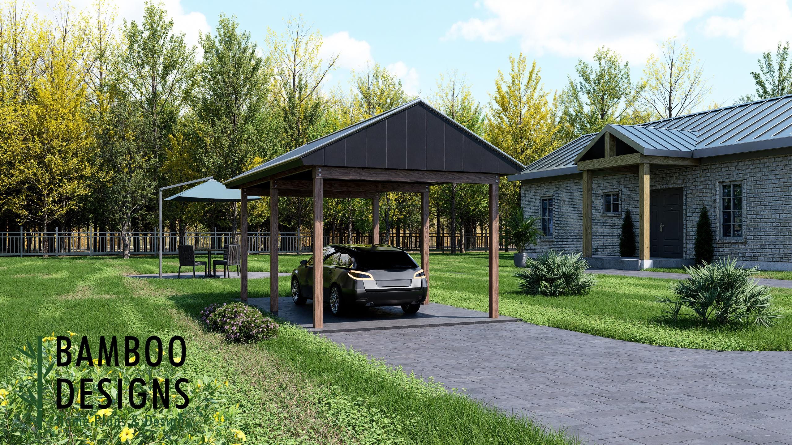 Plans d'abri de voiture d'Odessa 12 x 20 - Abri de voiture moderne sur le toit à deux versants PDF - Abri individuel à monter soi-même pour voitures,