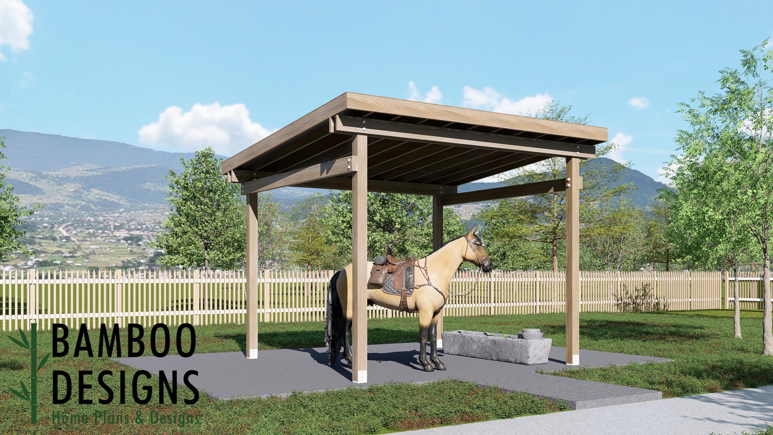Image of Spirit 12x12 Horse Paddock Plan - An Open Run-In Shelter for Shade, Freedom & Simplicity