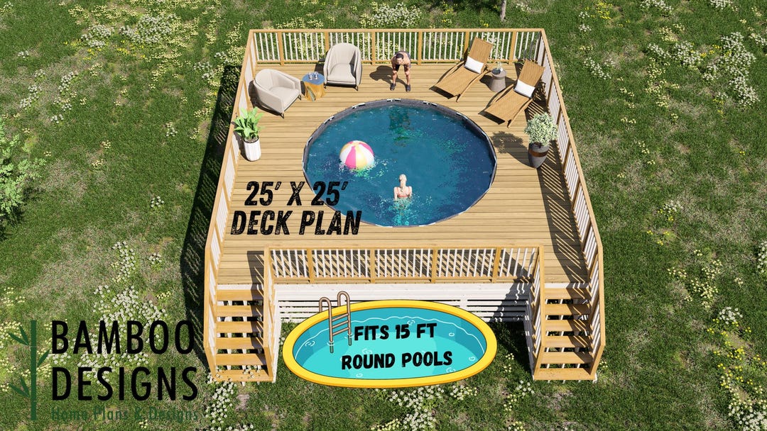 Liv Circle Pool Deck Plan – 25x25 Pool Deck for 15' Round Pools | DIY ...