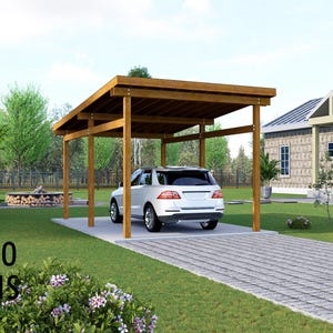 Solana Sloped Roof 12x20 Carport Plan – Modern Car Shelter PDF – DIY Driveway Cover for Rural or Suburban Homes