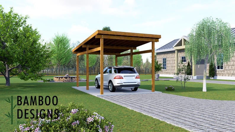 Solana Sloped Roof 12x20 Carport plan by Bamboo Designs