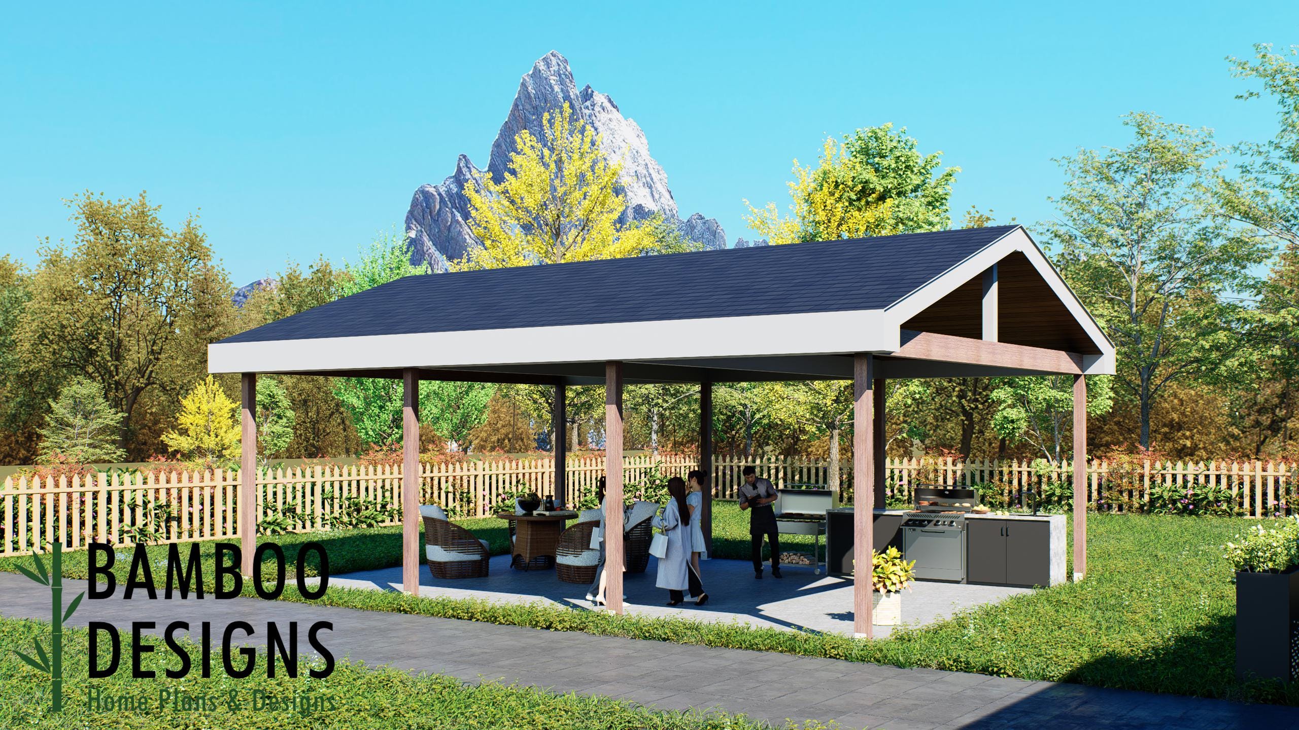 Image of Larchwood 24' x 32' Pavilion Plan — A Spacious Modern Outdoor Retreat for Entertaining, Relaxation & Backyard Living | DIY Plans
