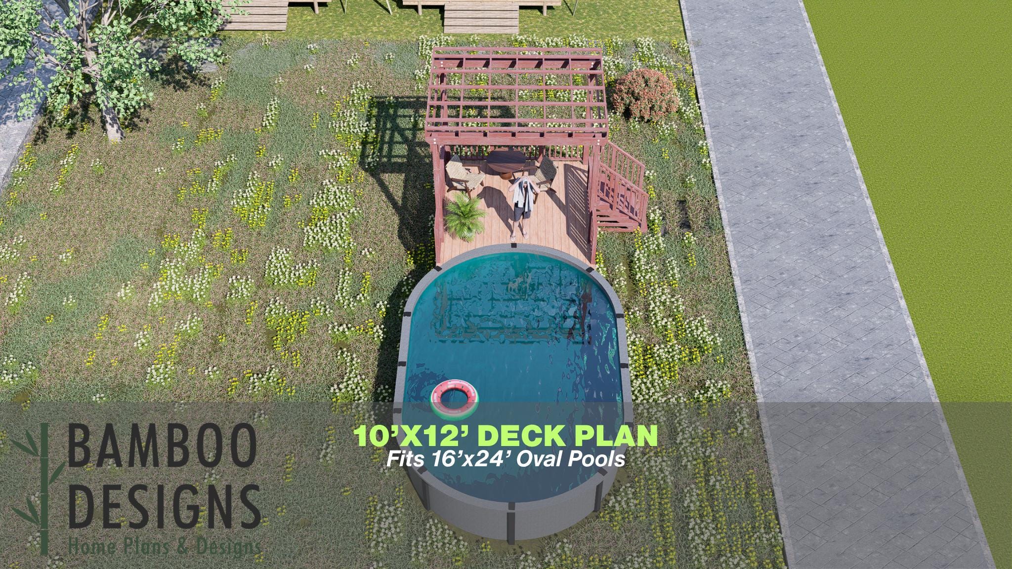 Image of Myna Pool Deck Plan - 10x12 Above-Ground Pool Deck with 5-Step Staircase | DIY PDF Plans