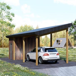 Barcelona Modern Lean-To Carport & Shed 12x26 – Sloped Roof Wood Shelter – Minimalist DIY PDF Plans – Covered Parking with Back Storage Area