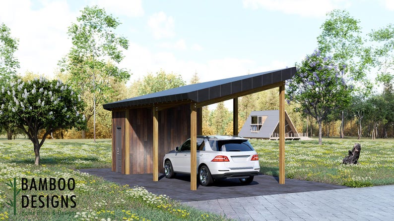 Barcelona Modern Lean-To Carport & Shed 12x26 plan by Bamboo Designs