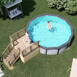 Memphis 16ft Pool Deck Plan – 6x8 Family-Friendly Above-Ground Pool Deck with Lounge Space | DIY PDF Plans