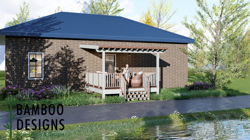 Masters 14x14 Deck Plan with Mono Slope Porch — Modern Covered Backyard Gathering Deck plan by Bamboo Designs
