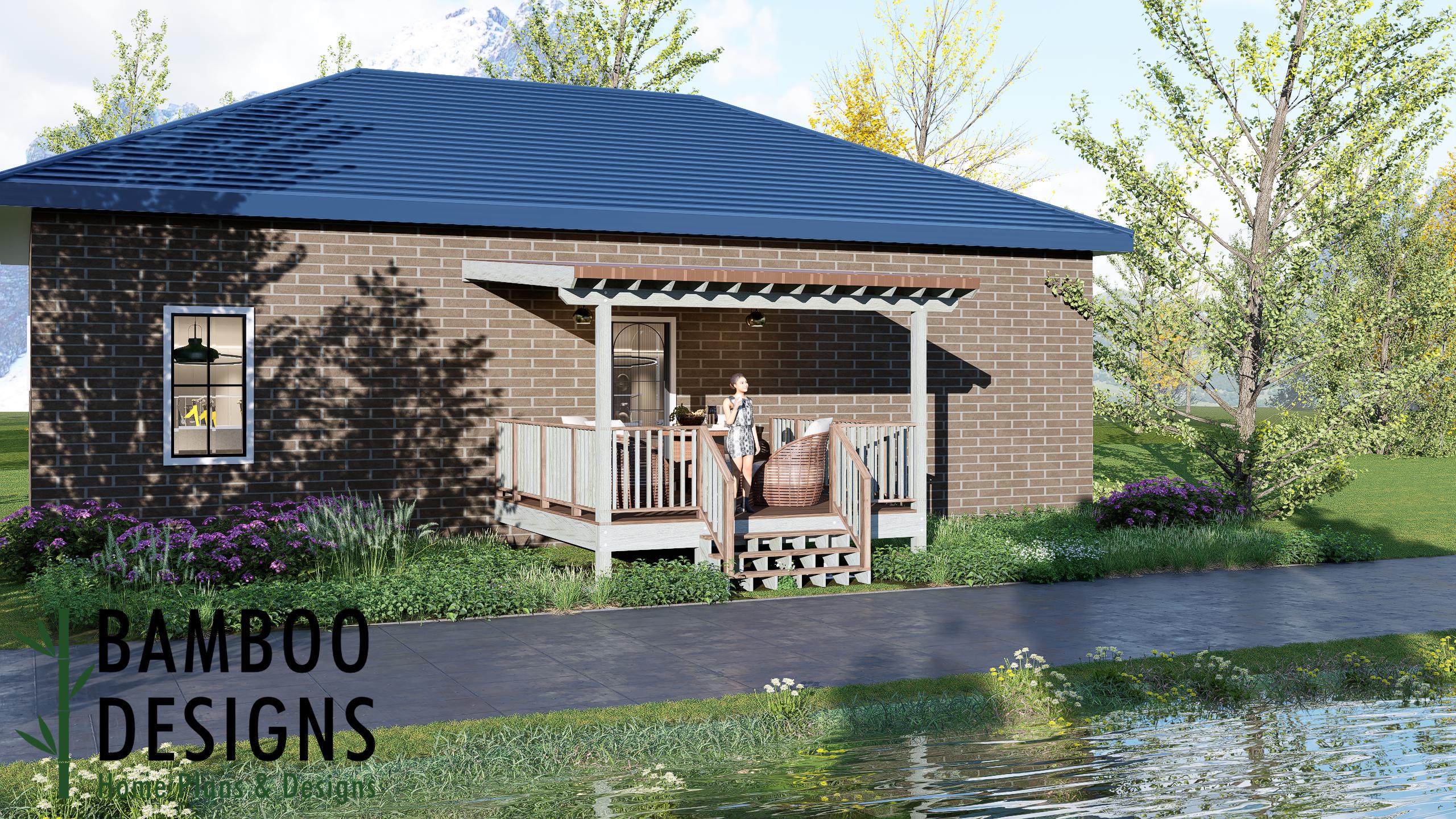 Image of Masters 14x14 Deck Plan with Mono Slope Porch — Modern Covered Backyard Gathering Deck