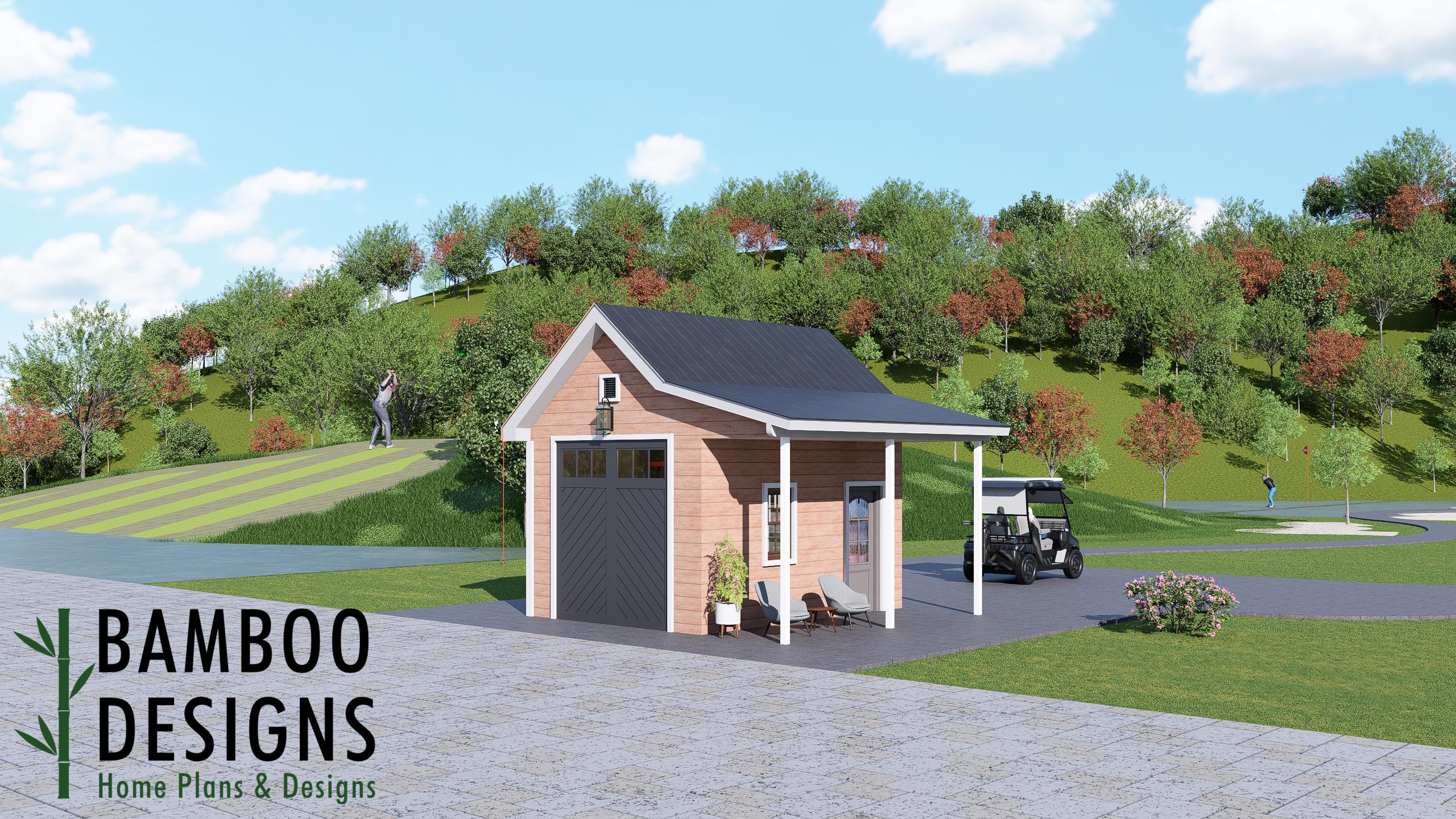 Image of Beerus 12x16 Golf Cart Shed Plan — Modern DIY Golf Cart Storage Building with Single-Slope Roof | DIY PDF Plans