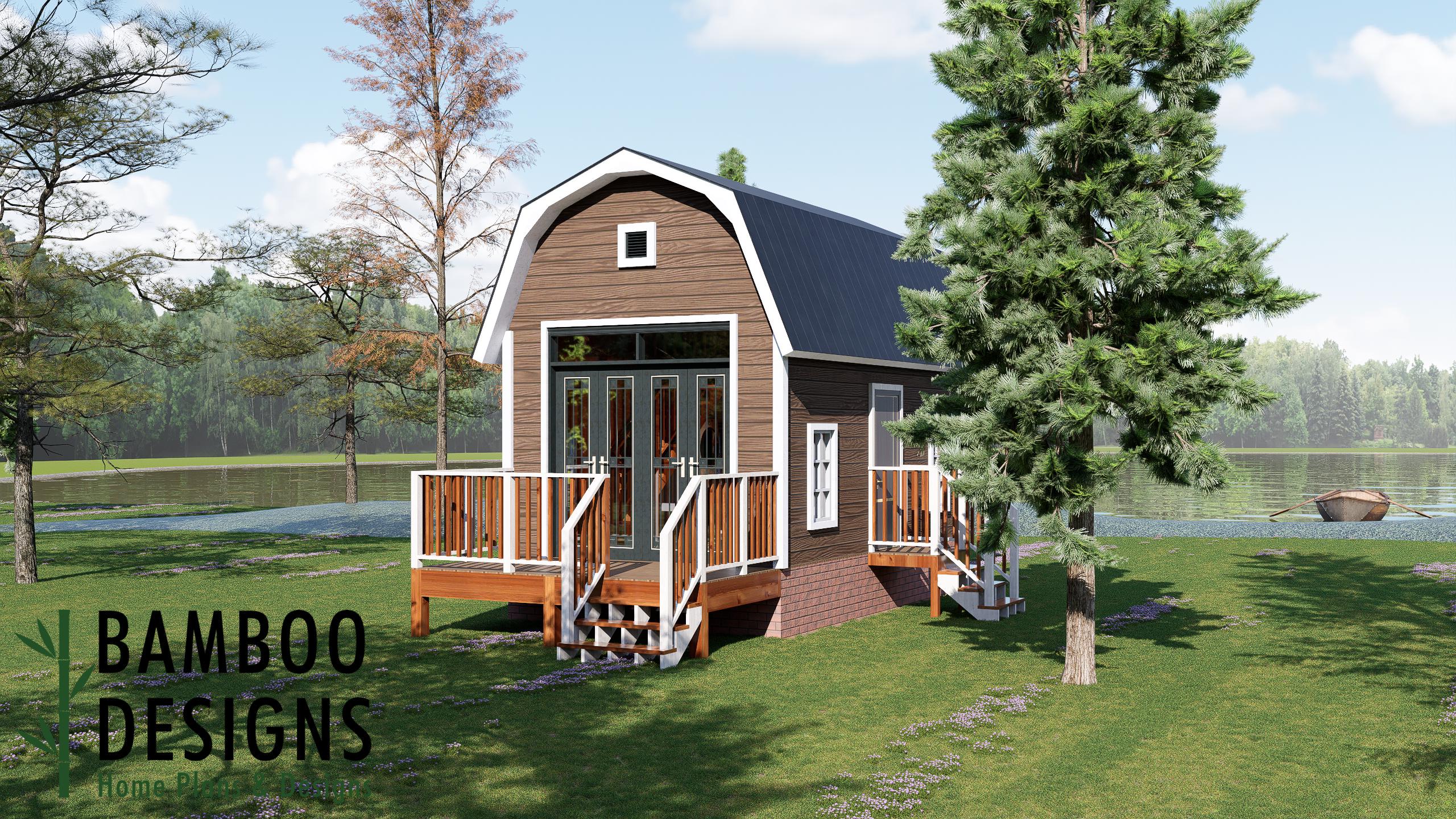 Image of Woolbright 12x20 Tiny Home Plan - Gambrel Roof Backyard Cabin, ADU & Guest House | DIY PDF Plans