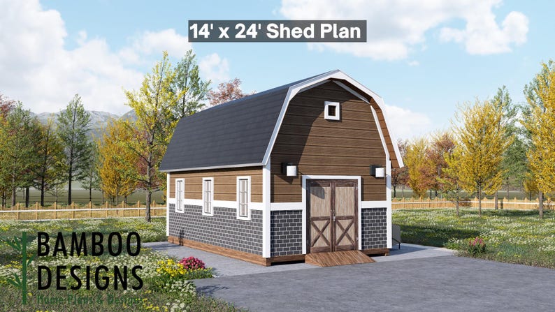 Wallace 14x24 Gambrel Roof Shed plan by Bamboo Designs