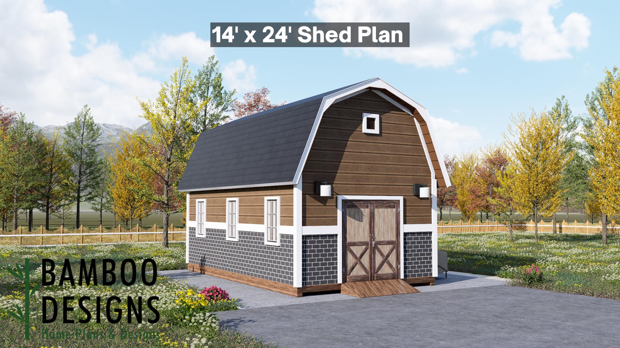 Image of Wallace 14x24 Gambrel Roof Shed Plan - Large Barn-Style Storage & Workshop
