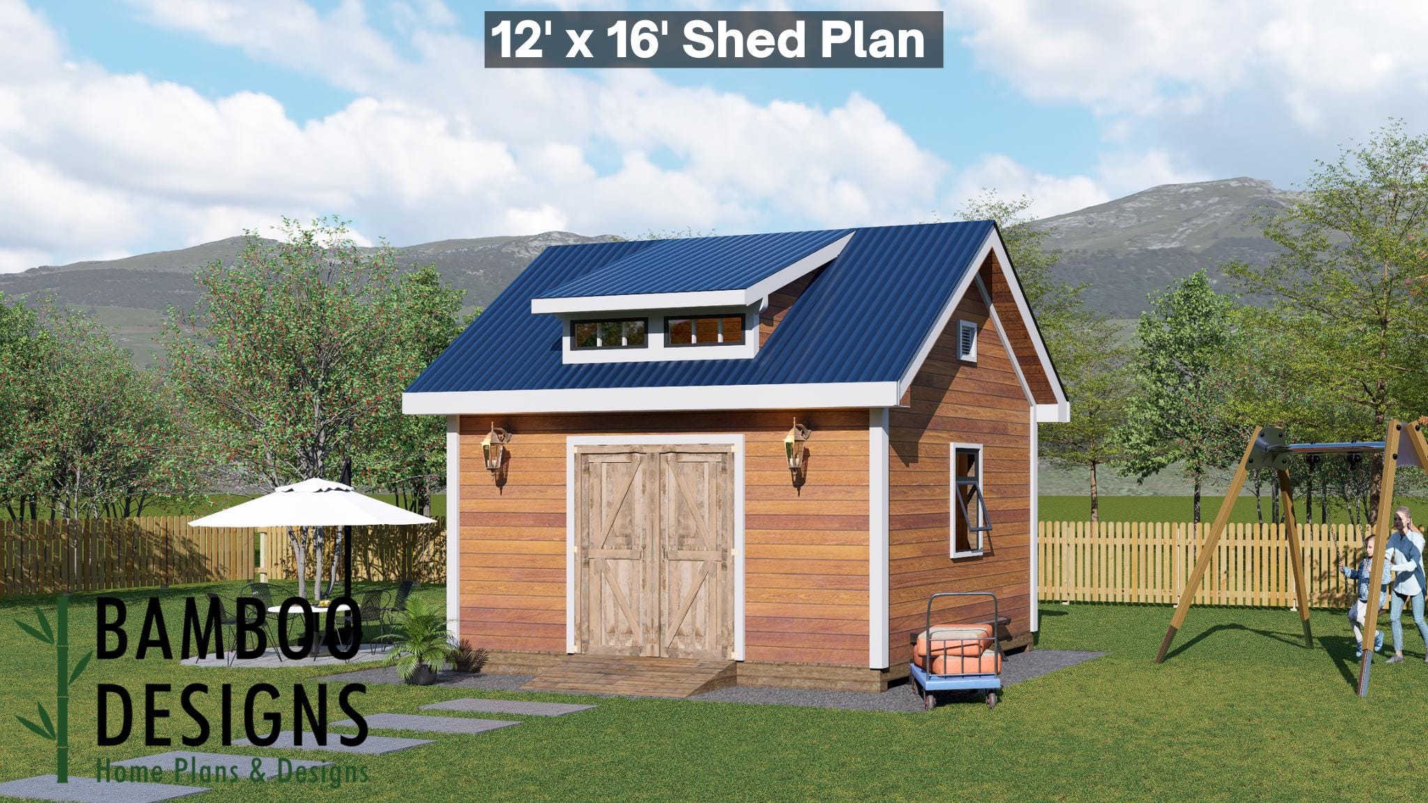 Image of Ceres 12x16 Gable Roof Shed Plan - Dormer Workshop, Garden Studio, or Backyard Office | DIY Building Plans (PDF)
