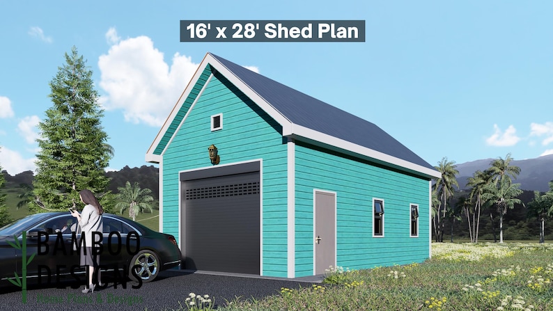 Kraglin 16x28 Garage Shed plan by Bamboo Designs