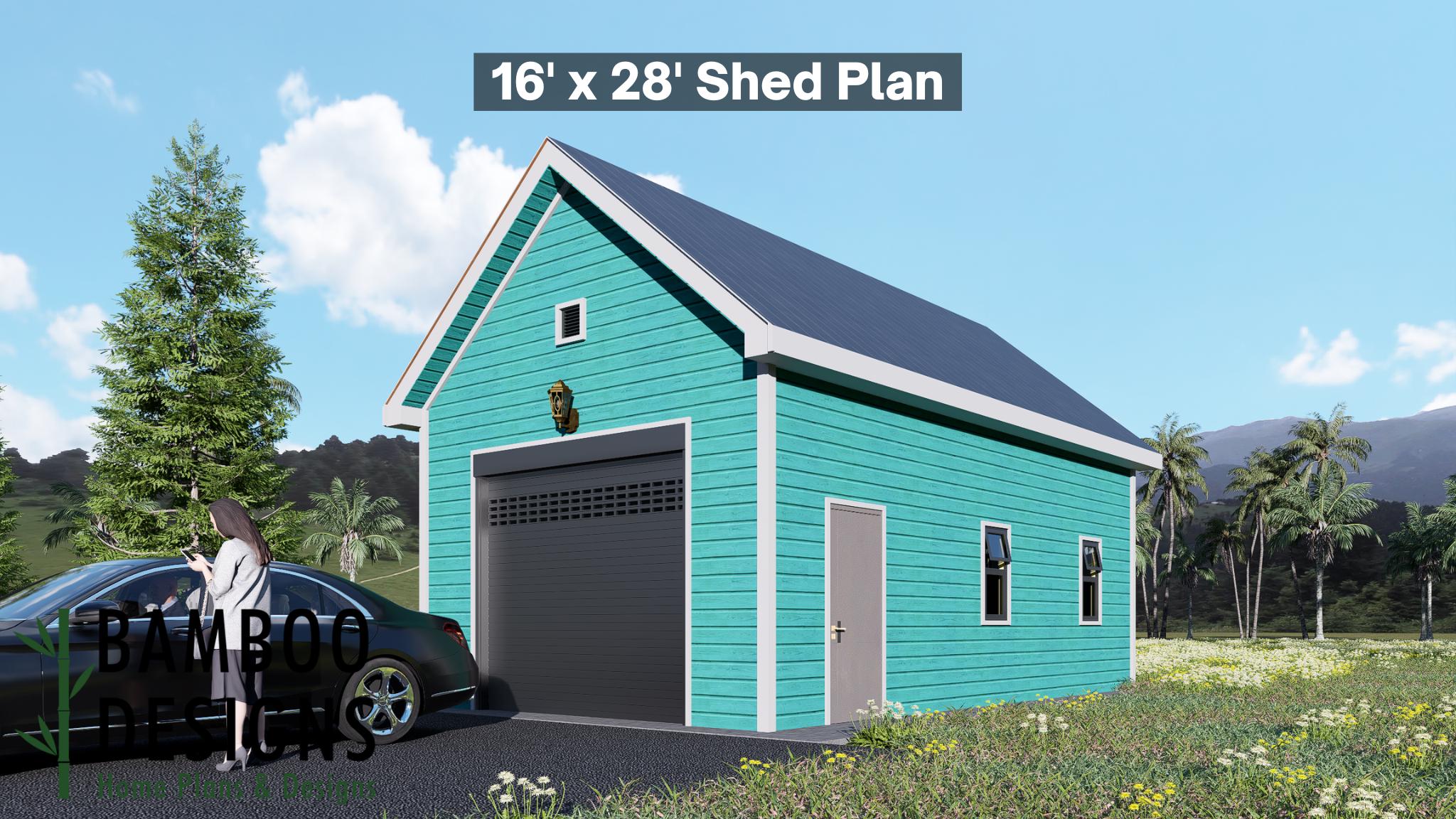 Image of Kraglin 16x28 Garage Shed Plan - Modern Garage with Loft | Workshop, Storage, or Studio Building | DIY Shed Design (PDF)