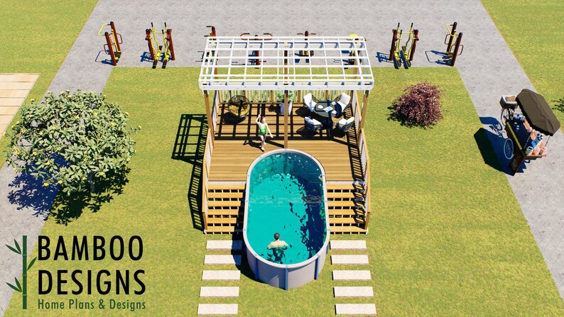 Topacio Oval Pool Deck · 16x20 plan by Bamboo Designs