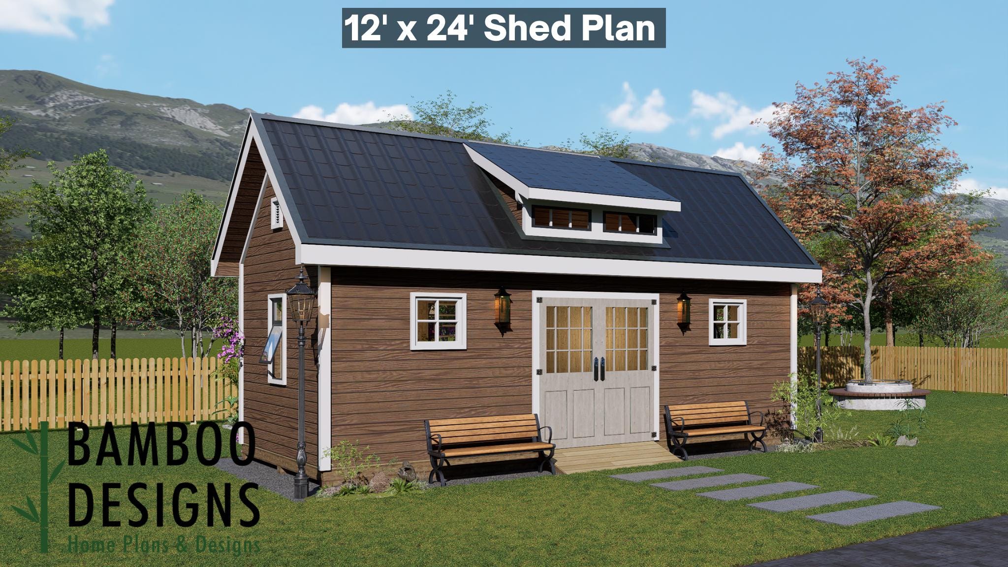Image of Callisto 12x24 Gable Roof Shed Plan - Dormer Workshop, Studio, or Backyard Office | DIY Building Plans (PDF)