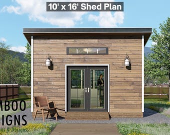 Dune 10x16 Backyard Office Shed Plan – Modern Sloped Roof Studio | DIY Building Plans (PDF)