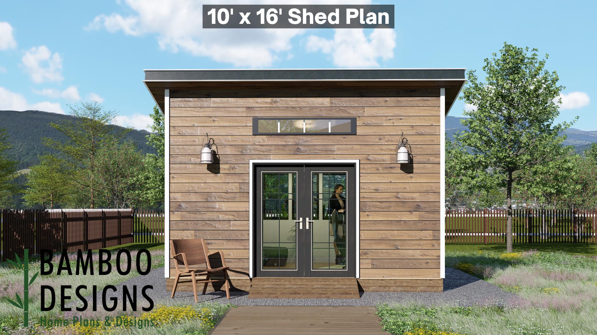 Image of Dune 10x16 Backyard Office Shed Plan - Modern Sloped Roof Studio | DIY Building Plans (PDF)