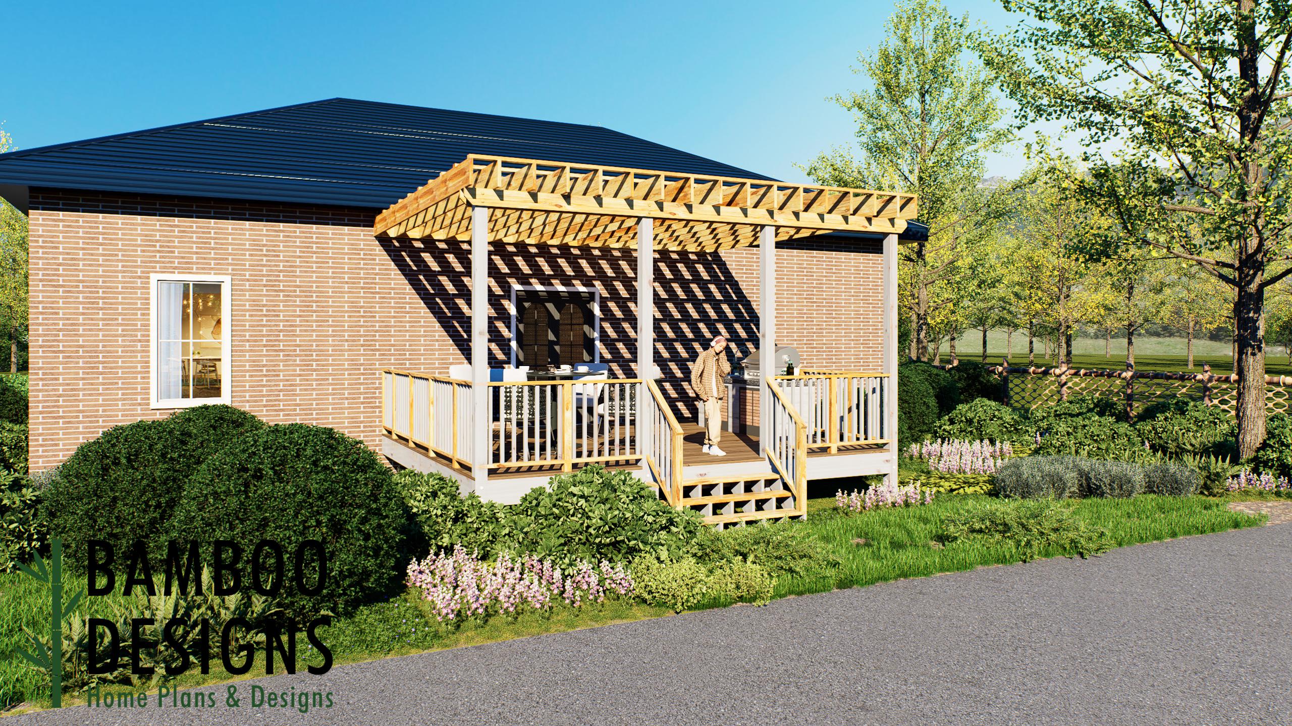 Image of Koijma 18x20 Attached Deck Plan with Pergola — Luxury Backyard Entertainment Deck with Elegant Outdoor Living Design (DIY PDF Plans)