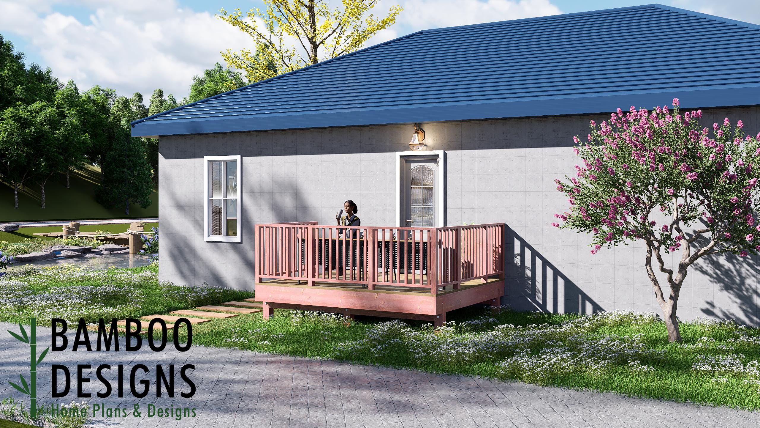 Image of Plano 10x12 Freestanding Deck Plan - Modern Backyard Platform Deck with Horizontal Railings | DIY PDF Plans