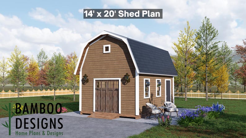Winston 14x20 Gambrel Roof Shed plan by Bamboo Designs