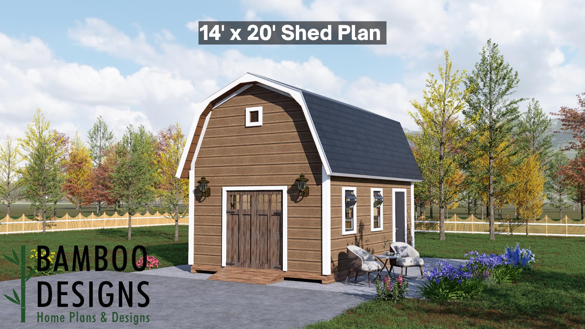 Image of Winston 14x20 Gambrel Roof Shed Plan - Classic Barn-Style Storage & Workshop
