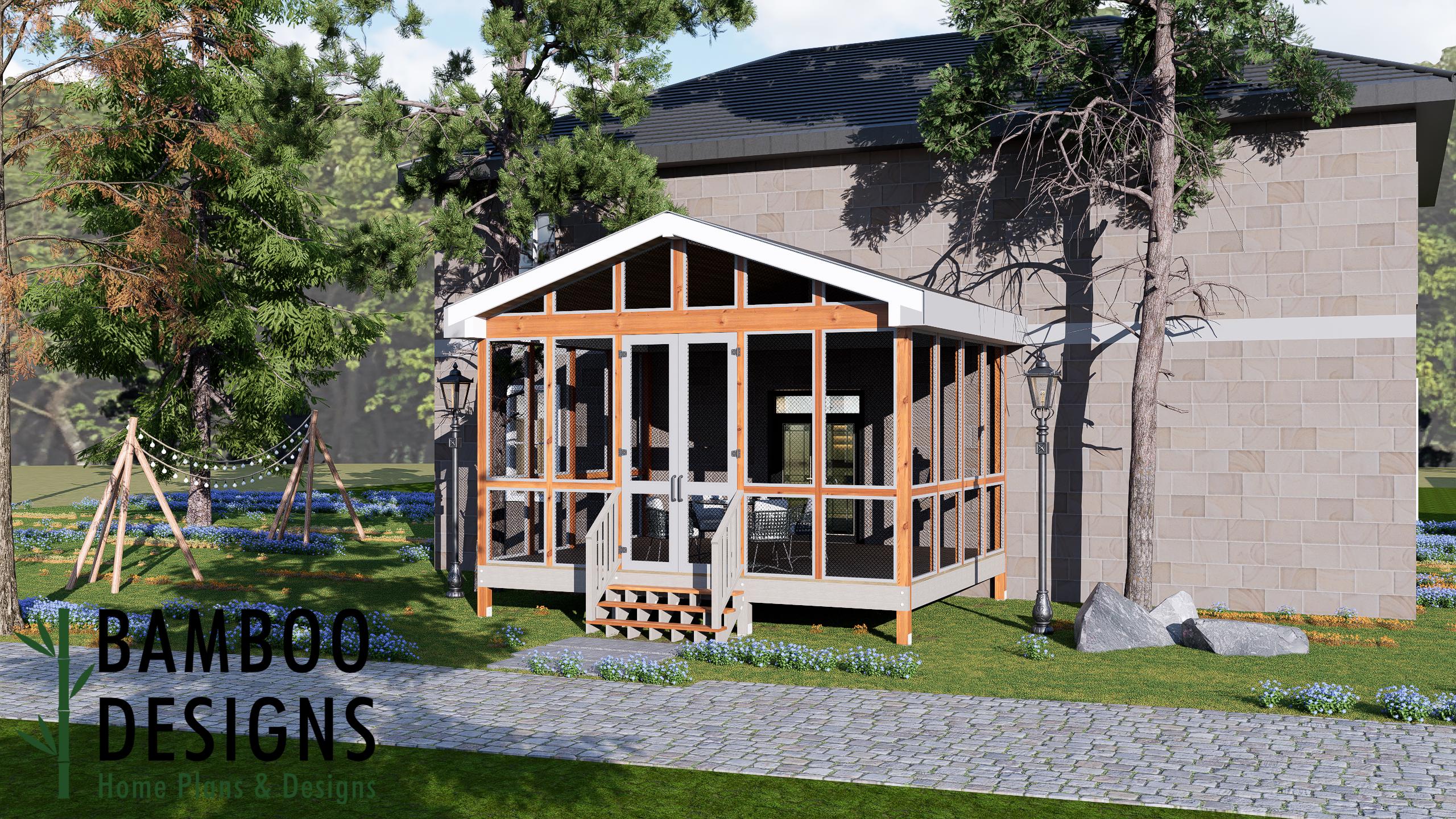 Image of Ayla Sunroom Plan — 18x18 Deck with Gable Sunroom | DIY Backyard Sunroom PDF Plans