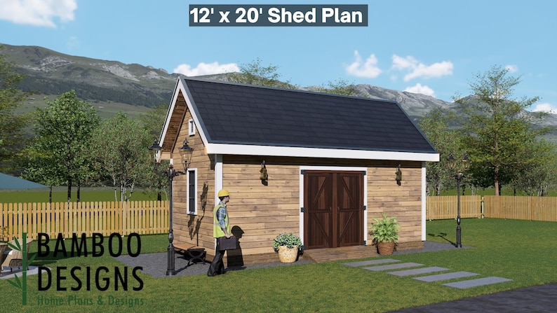 Vion 12x20 Gable Roof Shed plan by Bamboo Designs