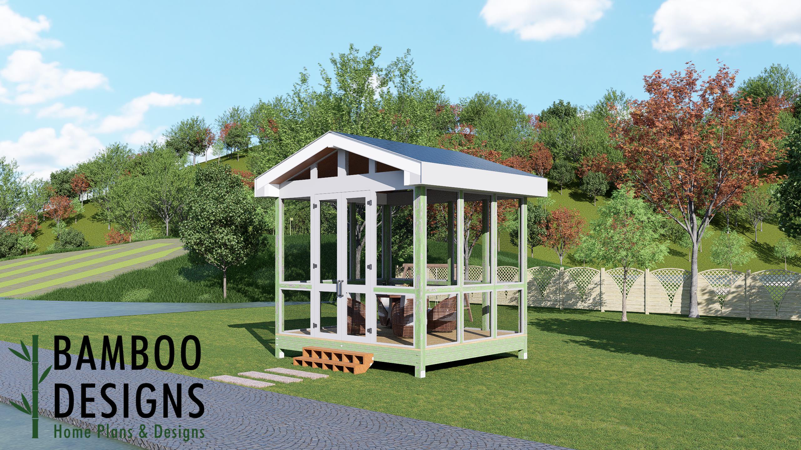 Image of Palora 12x14 Screened Gazebo Plan — Charming Outdoor Retreat for Relaxing & Entertaining | DIY Backyard Sunroom PDF Plans