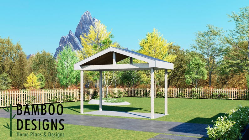 Roseland 18' x 8' Pavilion Plan — A Modern Backyard Pavilion for Outdoor Living, Patio Shade & Relaxation · 18x8 plan by Bamboo Designs