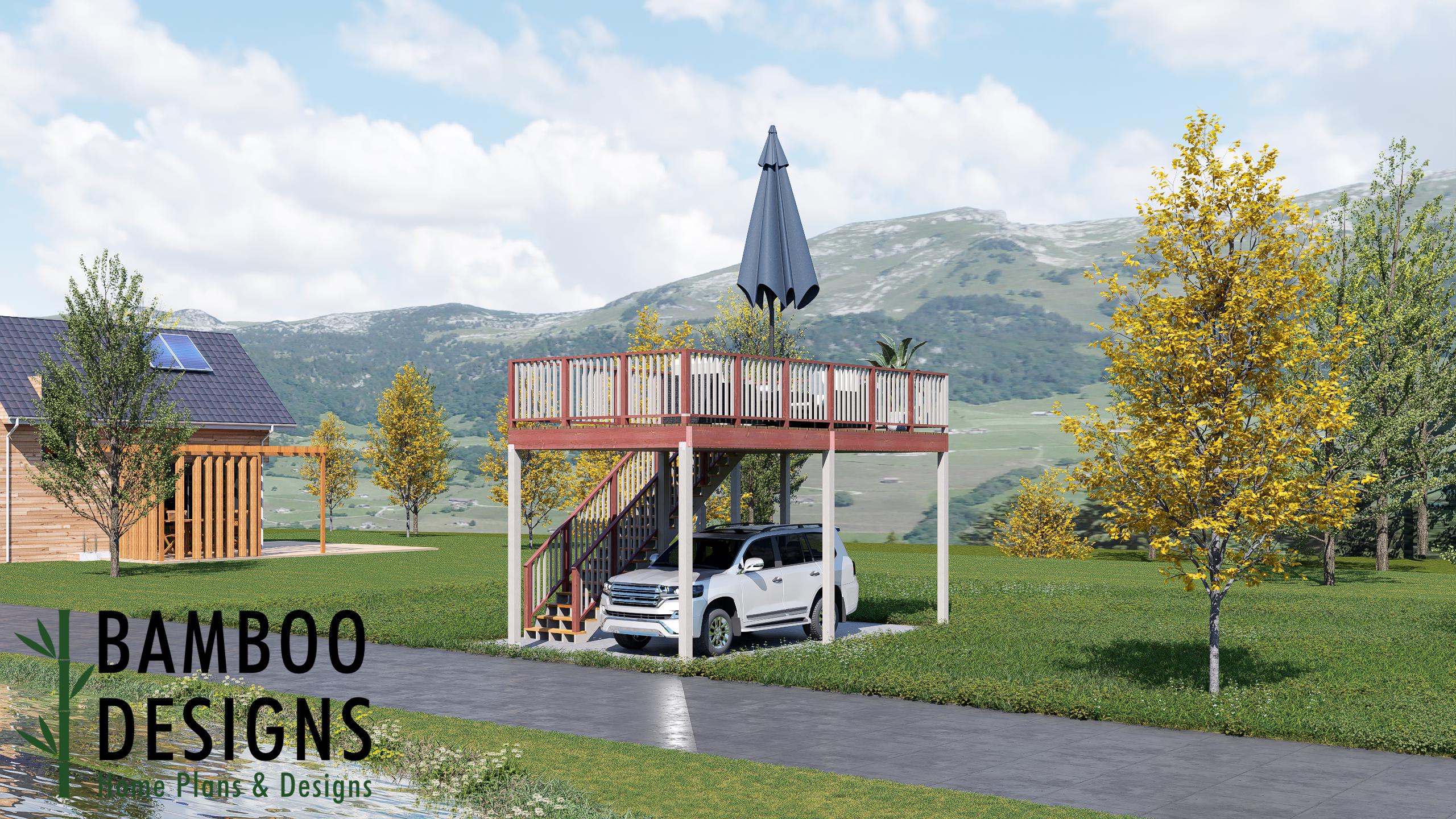 Image of Bartomeu 12x24 Carport Plan with Deck Above — Covered Parking & Elevated Outdoor Living | DIY PDF Plans