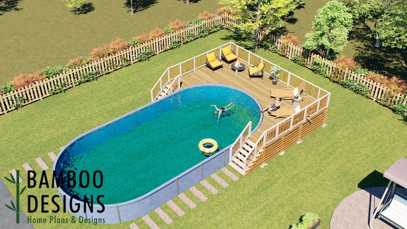 Tiono Oval Pool Deck · 19x29 plan by Bamboo Designs