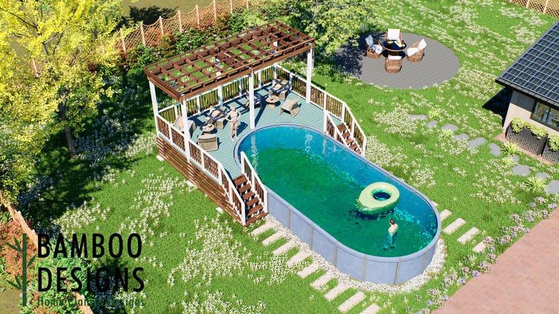 Suminawa Oval Pool Deck · 16x24 plan by Bamboo Designs