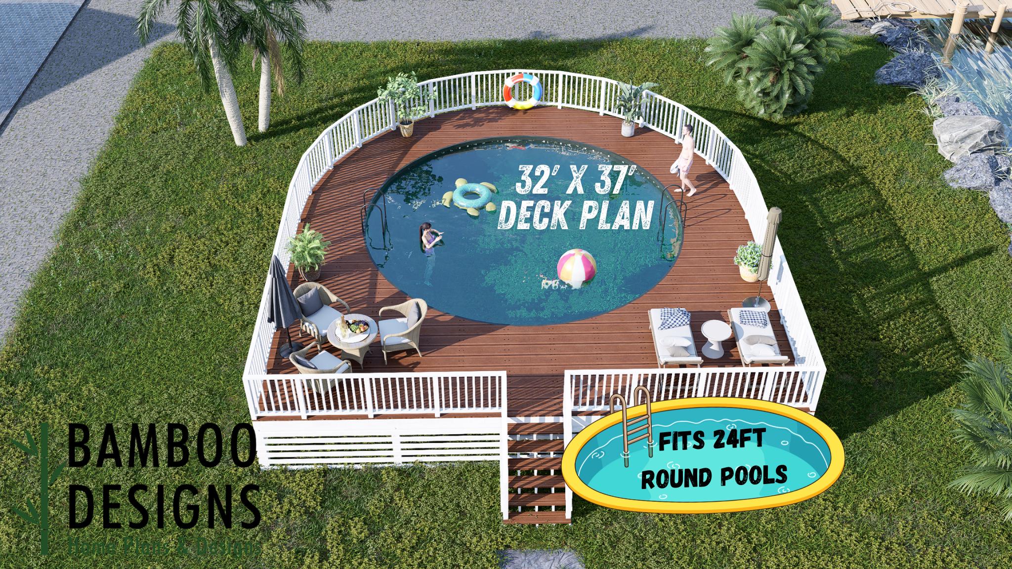 Victoria Circle Pool Deck Plan – 32x37 Round Pool Deck | DIY Pool ...