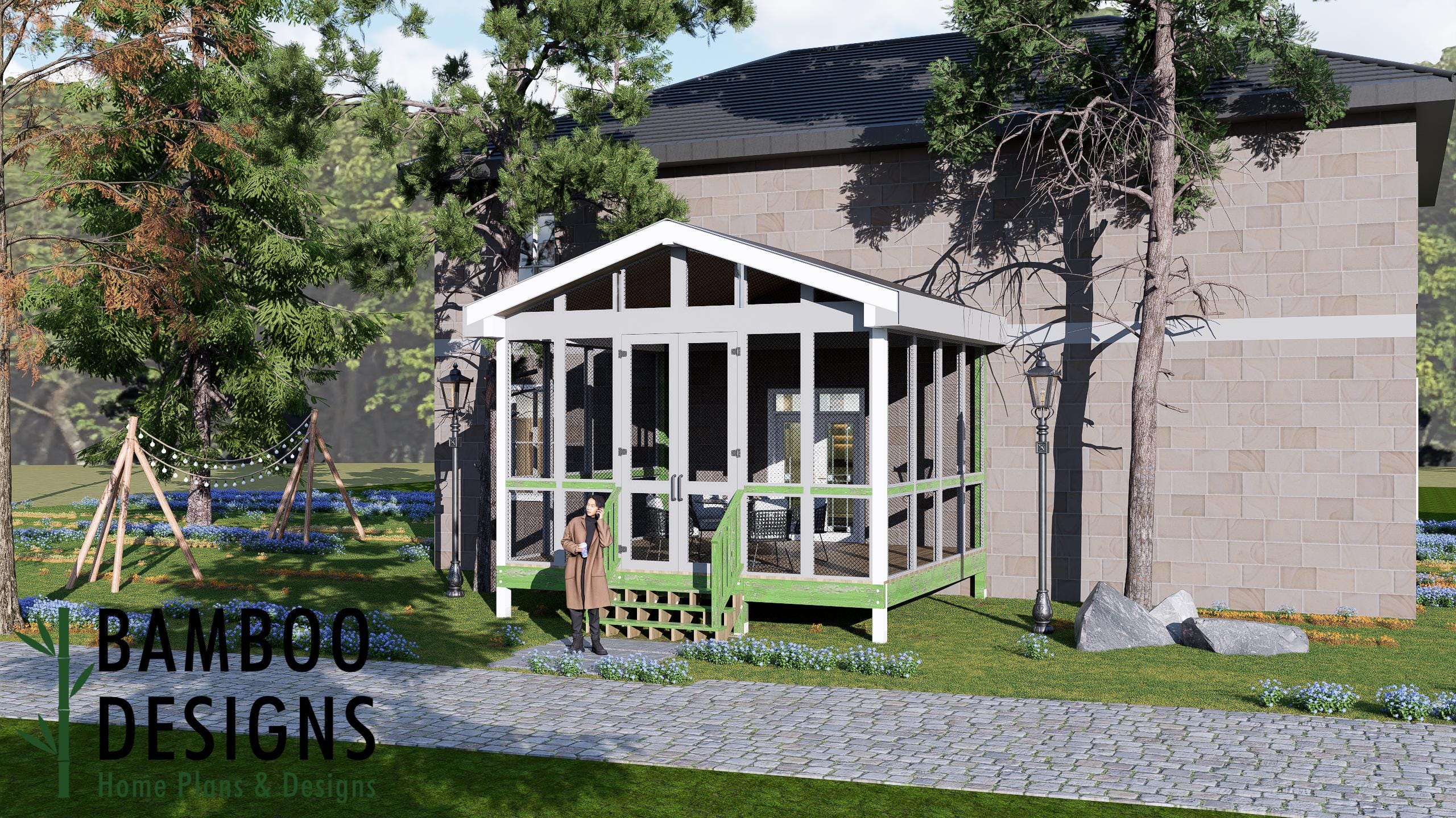 Image of Orie Sunroom Plan – 16x18 Deck with Classic Gable Sunroom | DIY Backyard Sunroom PDF Plans