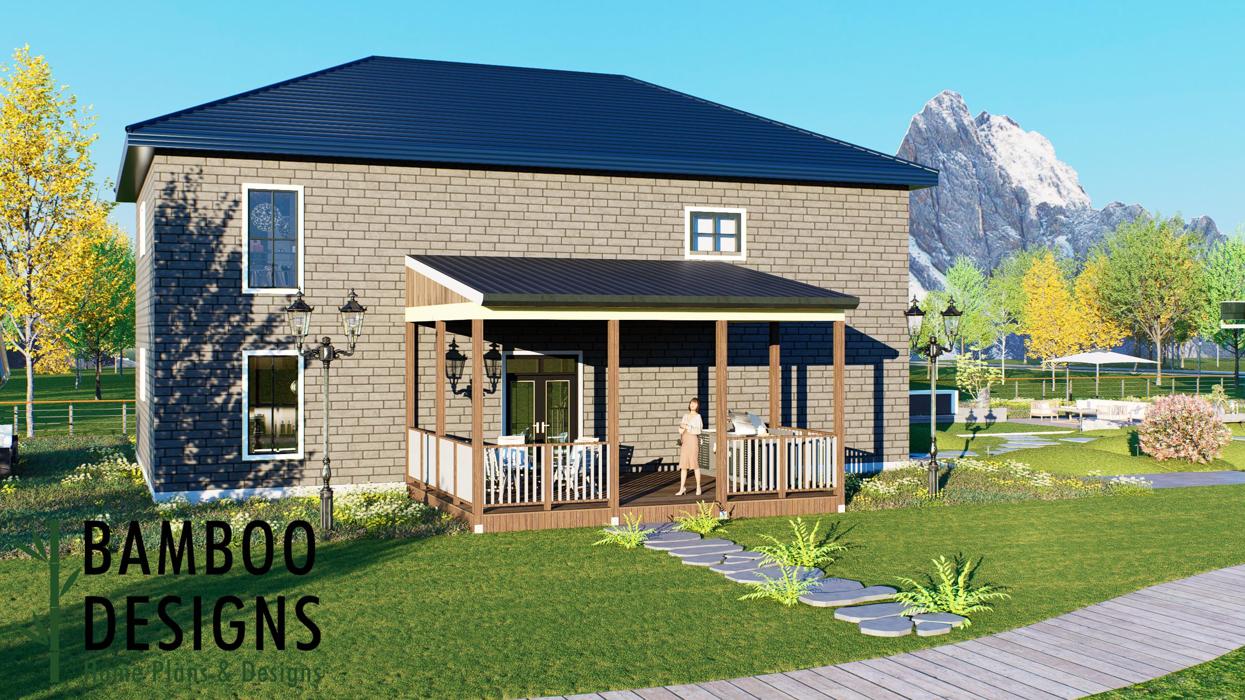 Image of Kondee 16x22 Covered Deck Plan – Ground Level Deck with Gable Porch Roof | DIY PDF Plans