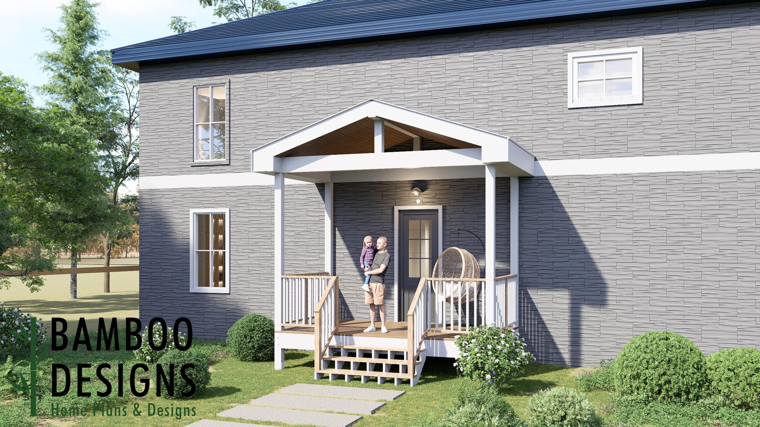 Image of Ashtin 8x14 Deck with Gable Porch Plan - Extended Covered Outdoor Living Space | DIY PDF Plans