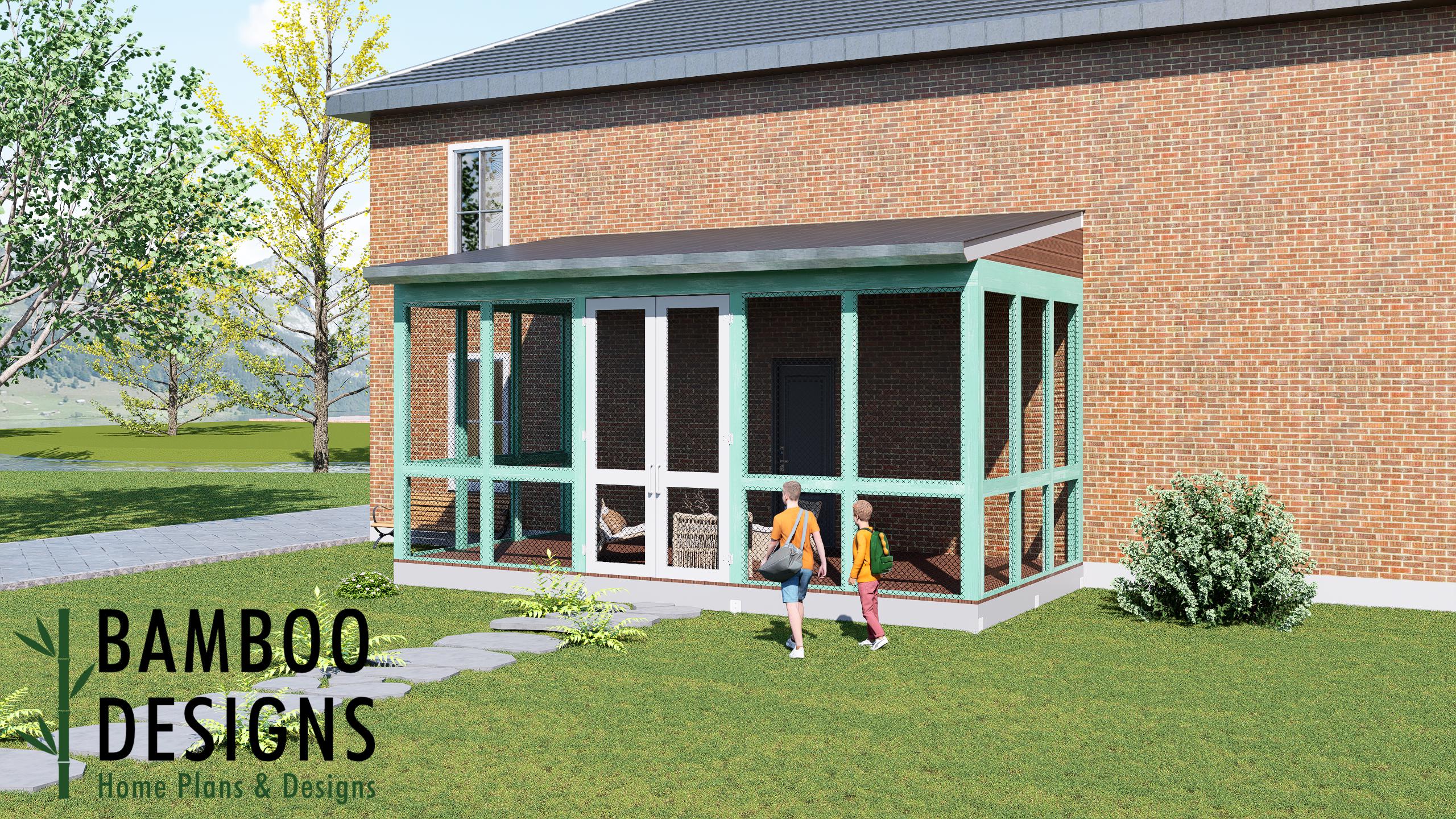 Image of Ina 12x24 Monoslope Sunroom Plan – Modern Backyard Sunroom with Lean-To Roof | DIY Backyard Sunroom PDF Plans