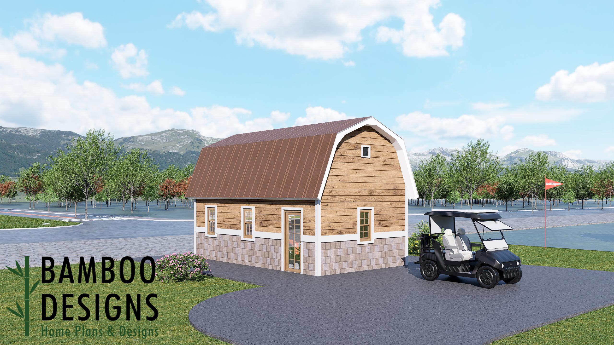 Image of Cressey 14x24 Golf Cart Shed Plan — Modern DIY Golf Cart Garage & Multi-Purpose Storage Building with Single-Slope Roof | DIY PDF Plans