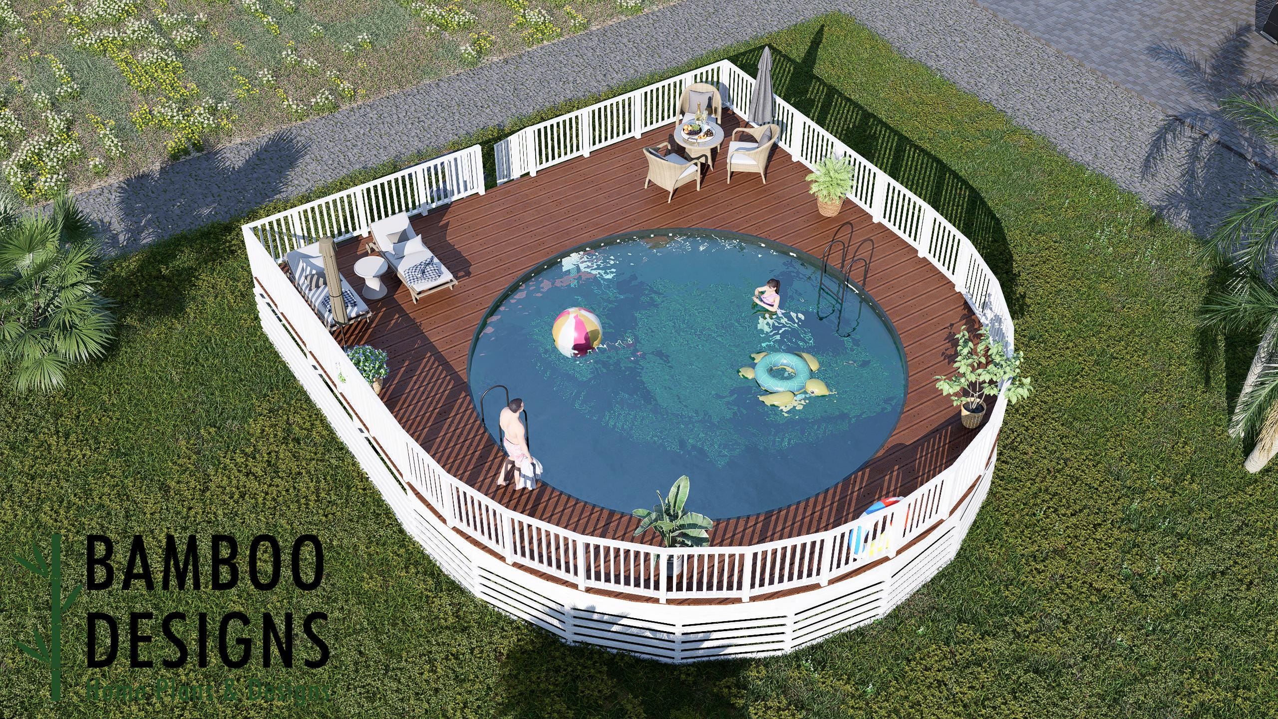 Victoria Circle Pool Deck Plan – 32x37 Round Pool Deck | DIY Pool ...